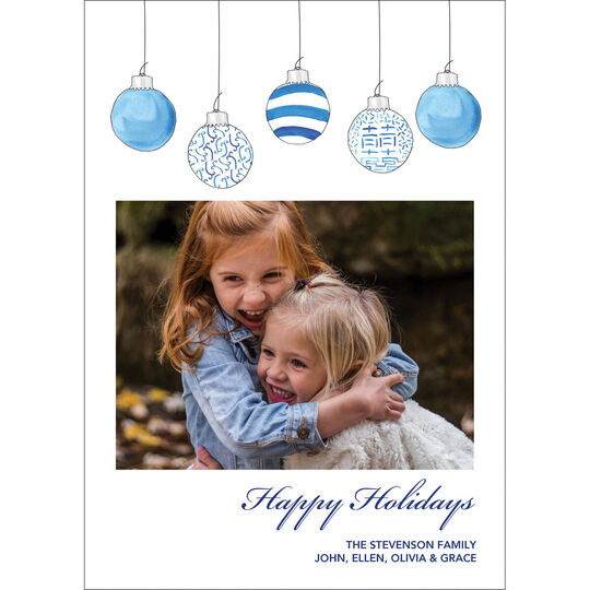 Blue Christmas Holiday Flat Photo Cards